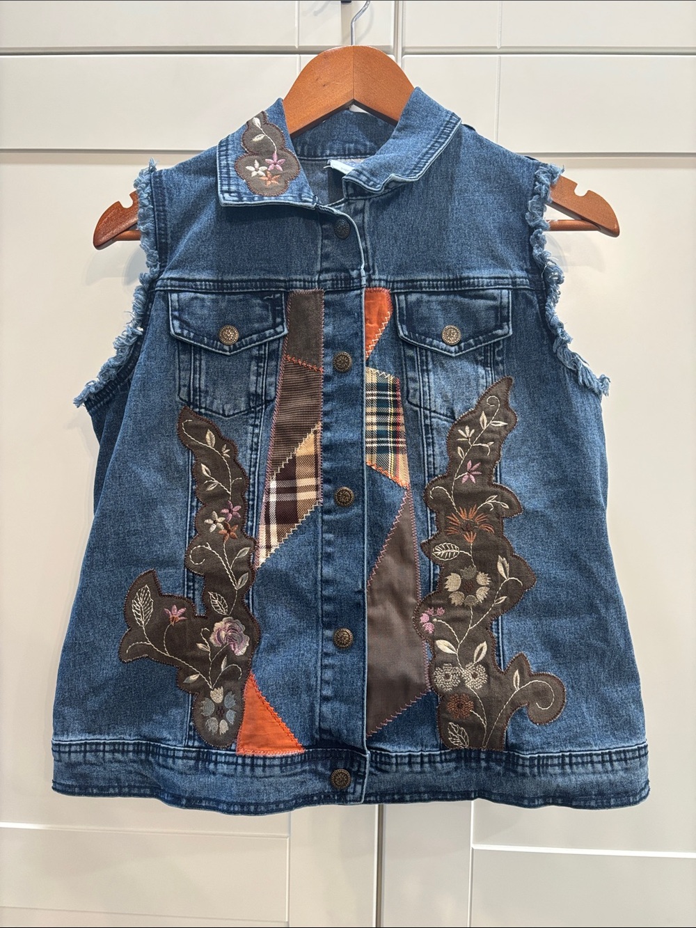 DG2 by Diane Gilman Denim Vest in Blue with Brown Accent